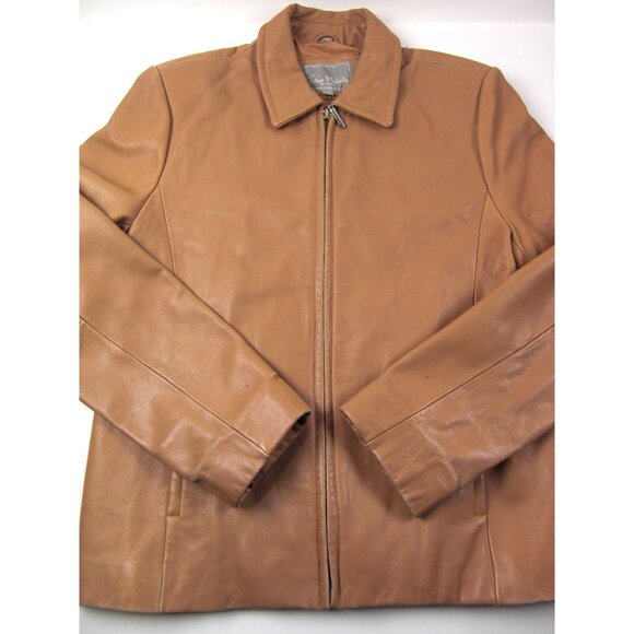 Juliet Michelle Women's Soft Lamb Skin L Brown Mustard Leather Zip up Jacket Coa - Picture 1 of 12